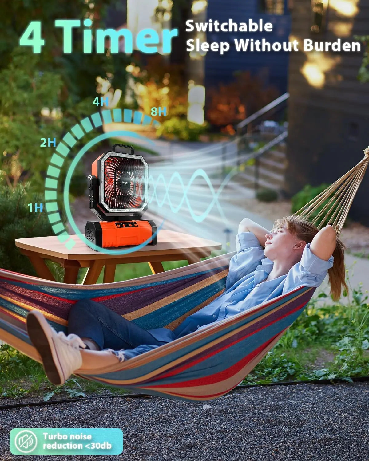 20000mAh Portable Camping Fan With 4 Speeds LED lights