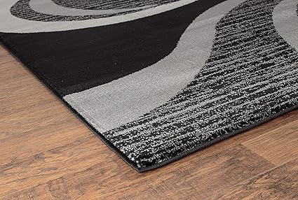 Modern Area Rug 8X10 Bla Gray Swirls Carpet Contemporary Dining Accent Sevilla Collection 4817A (8X10,
