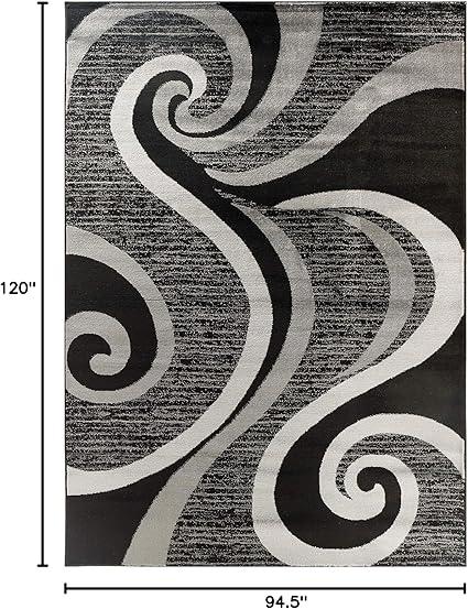 Modern Area Rug 8X10 Bla Gray Swirls Carpet Contemporary Dining Accent Sevilla Collection 4817A (8X10,