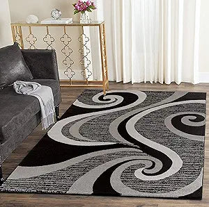 Modern Area Rug 8X10 Bla Gray Swirls Carpet Contemporary Dining Accent Sevilla Collection 4817A (8X10,