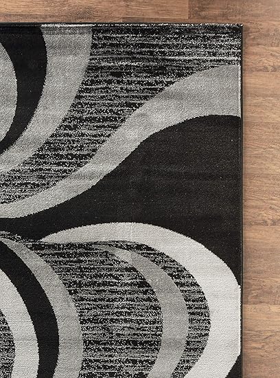 Modern Area Rug 8X10 Bla Gray Swirls Carpet Contemporary Dining Accent Sevilla Collection 4817A (8X10,