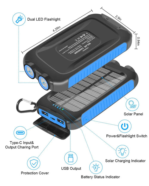 10000mAh Solar Power Bank Portable Waterproof