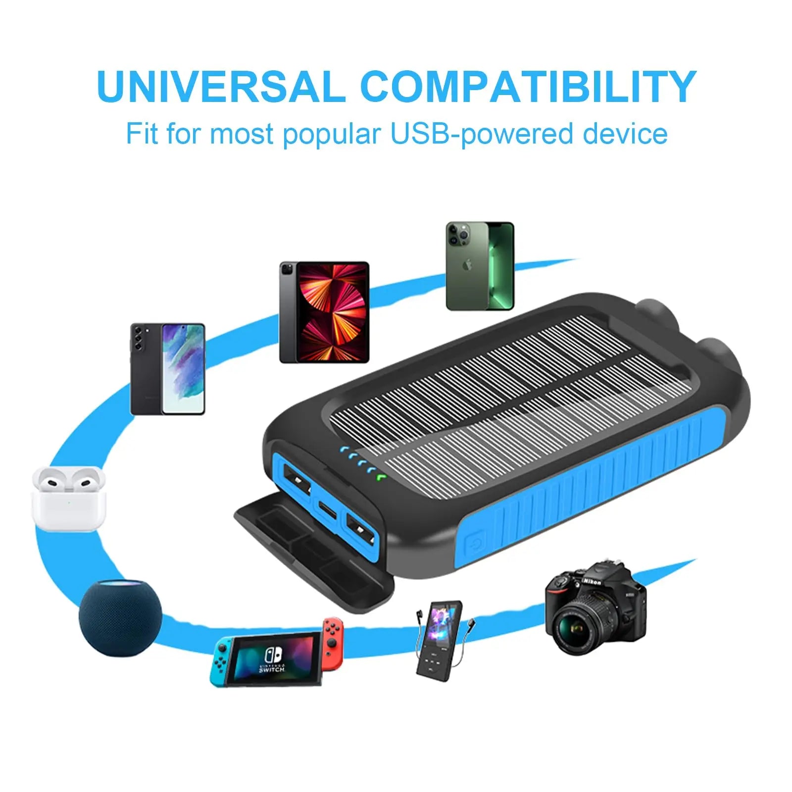 10000mAh Solar Power Bank Portable Waterproof