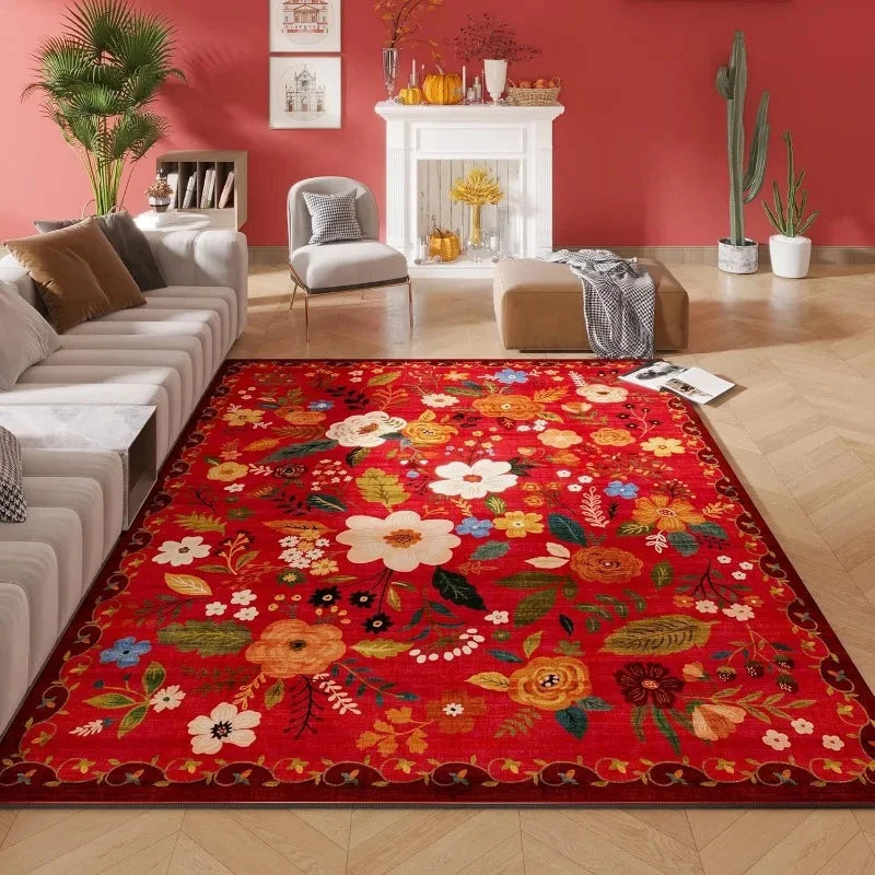 Vibrant Floral Area Rug, Multicolor Flower Designs, Soft Non - Slip Carpet.