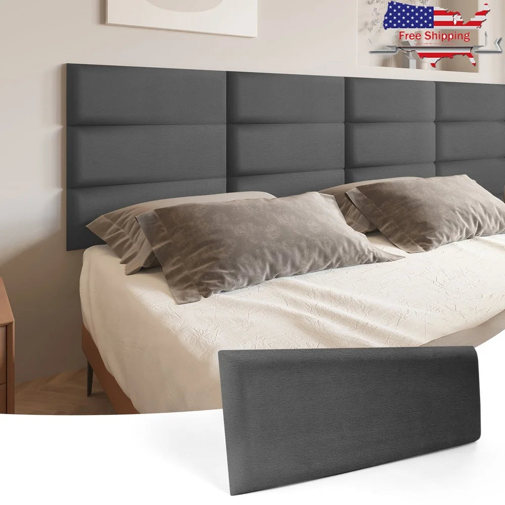 Peel and Stick Velvet Headboard Panels Soundproof Wall Decor 12 Pack 3D Cushioned Panels