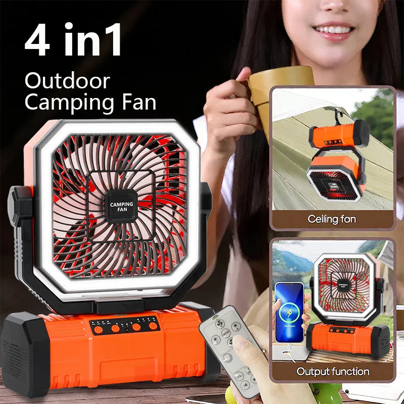 20000mAh Portable Camping Fan With 4 Speeds LED lights