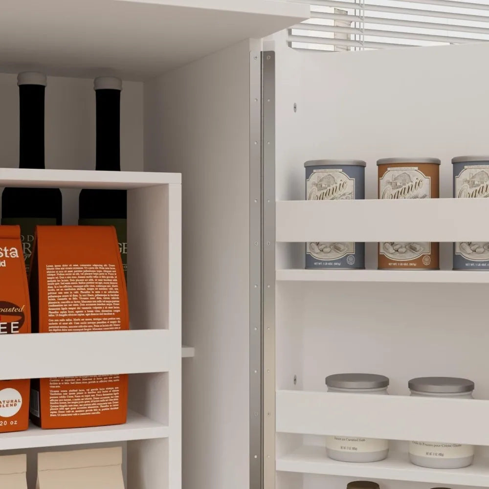 Kitchen Pantry Storage Cabinet with Doors and Shelves, Rotating Racks, Tall Pantry Cabinet Cupboard with Door Racks, White, 19.