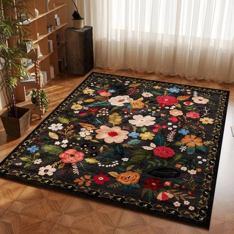 Vibrant Floral Area Rug, Multicolor Flower Designs, Soft Non - Slip Carpet.