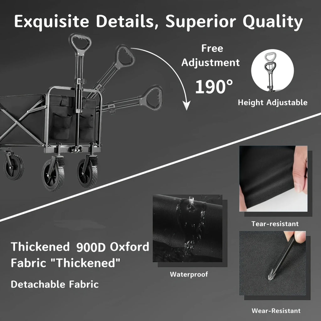 450 lbs Folding Heavy Duty Utility Cart with 360° All Terrain Wheels, Side Bag