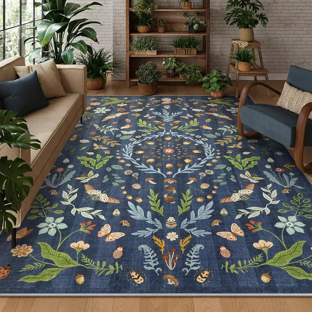 Insect Botanical Washable 8X10 Area Rug