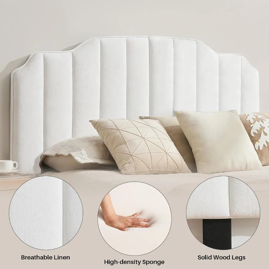 Queen Size White Velvet Upholstered Headboard with Adjustable Height and Width for Modern Bedroom Decor