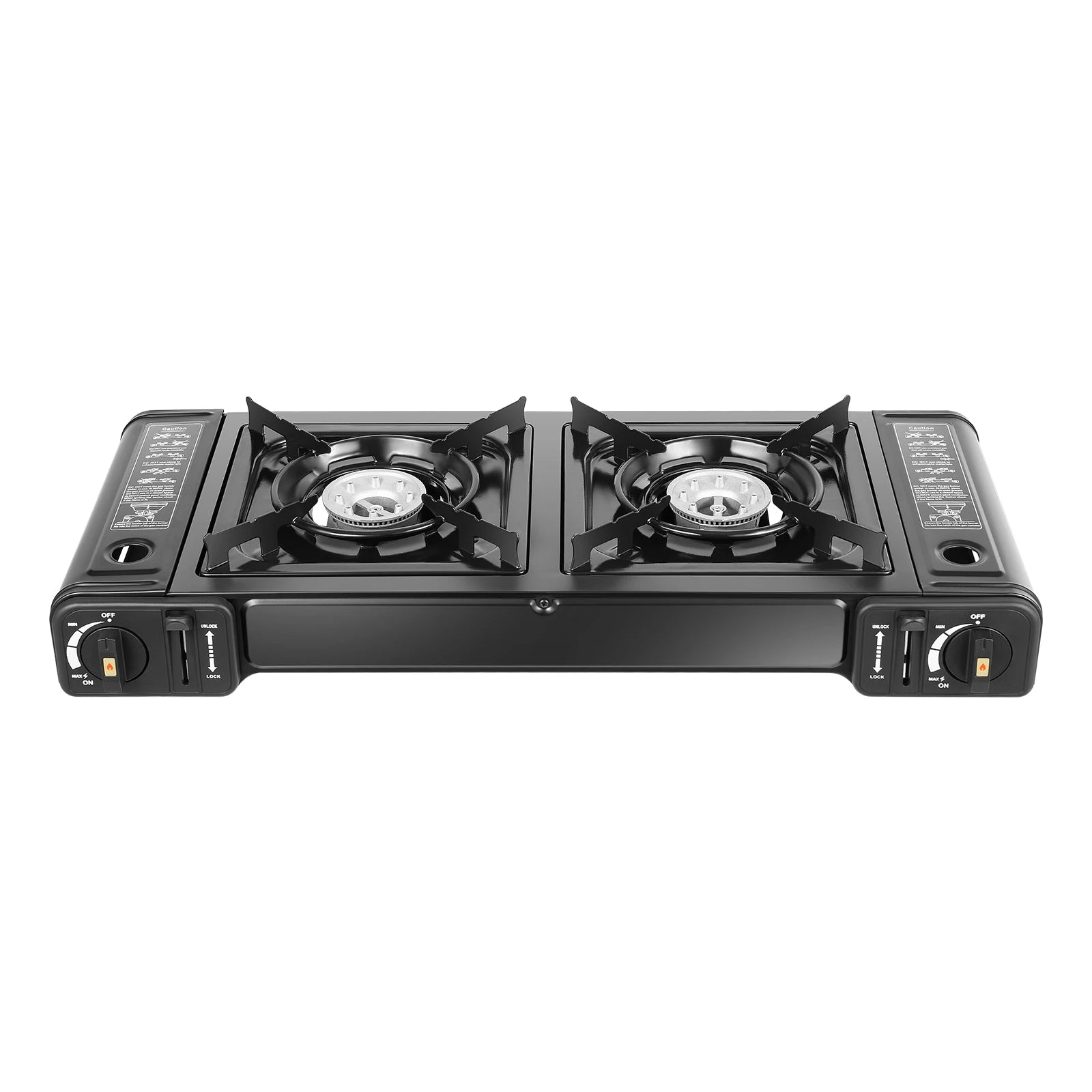 Portable 2in1 2-Burner Camping Stove w/Baking Pan and Carrying Case, Auto Ignition