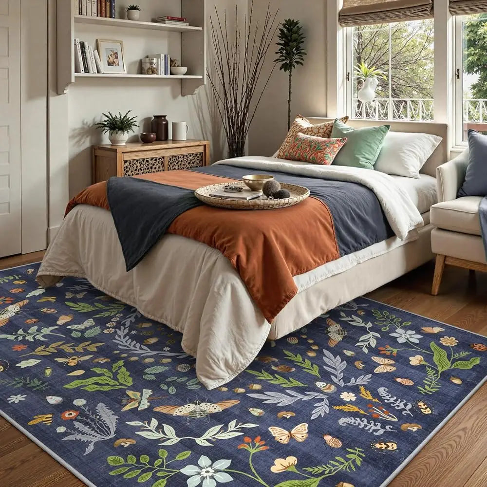 Insect Botanical Washable 8X10 Area Rug
