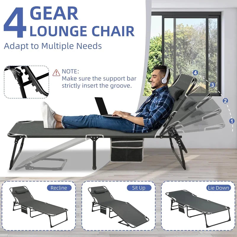Portable 4-Position Folding Camping Bed Holds up to 330lbs