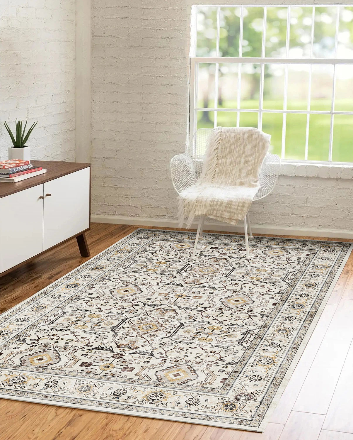 Retro Ethnic Carpets, Turkish Persian Rug, Vintage Floor Mat, Washable Area Rug