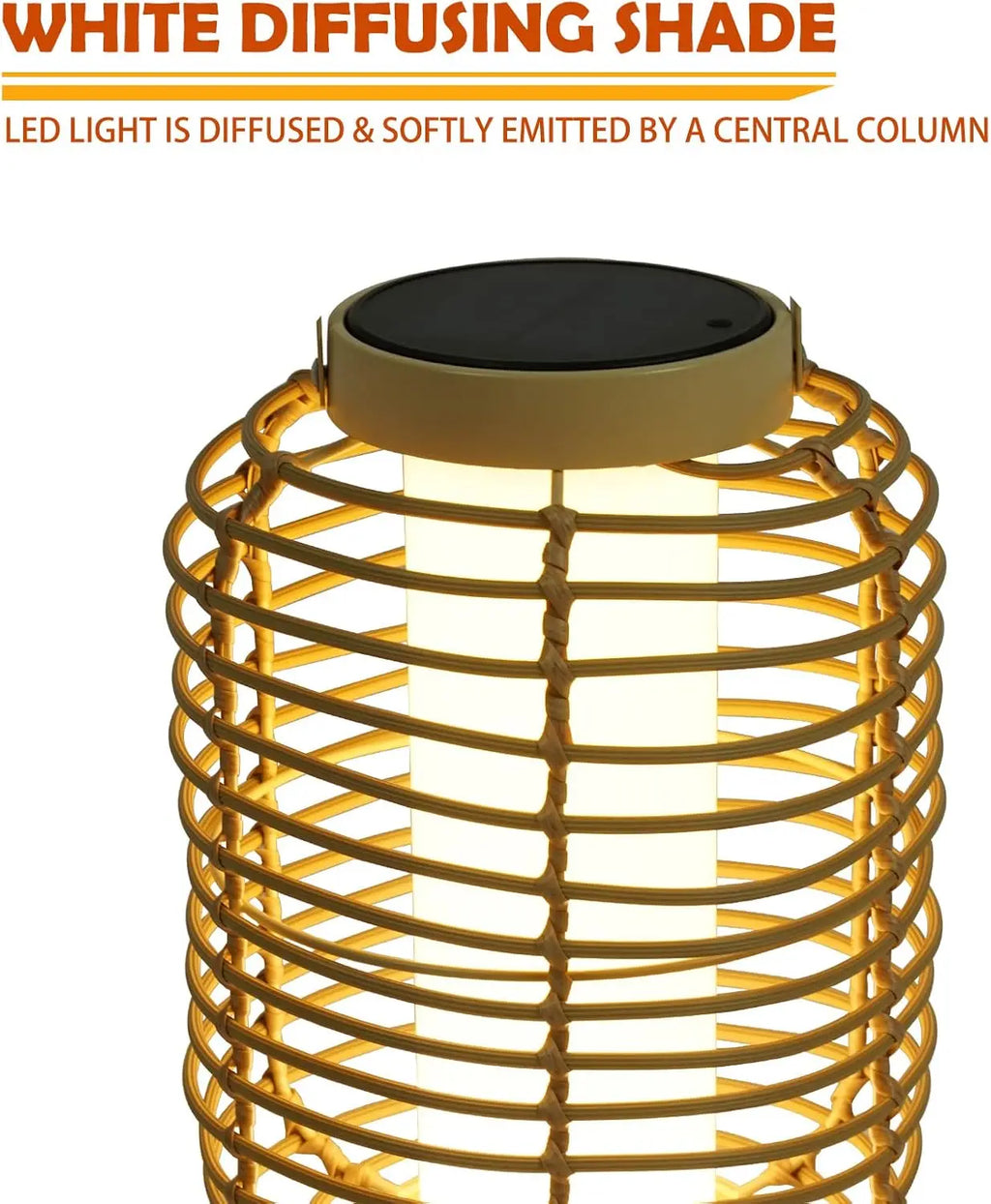 Outdoor Solar Powered Floor Lamp Set of 2, 14-inch Wicker LED Lamp,