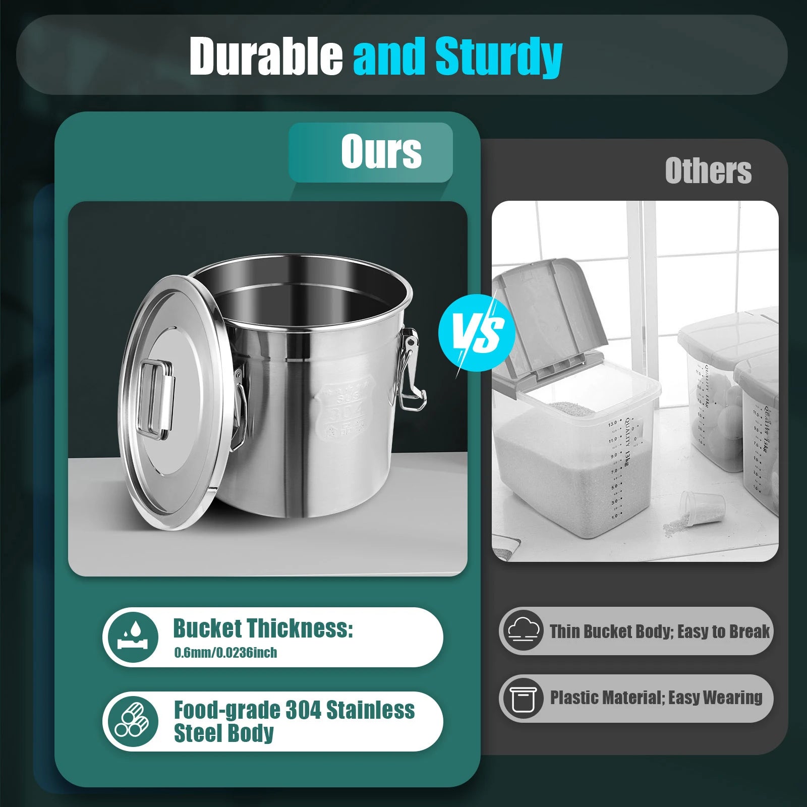 304 Stainless Steel Vacuum Sealed Airtight Canister Large Capacity