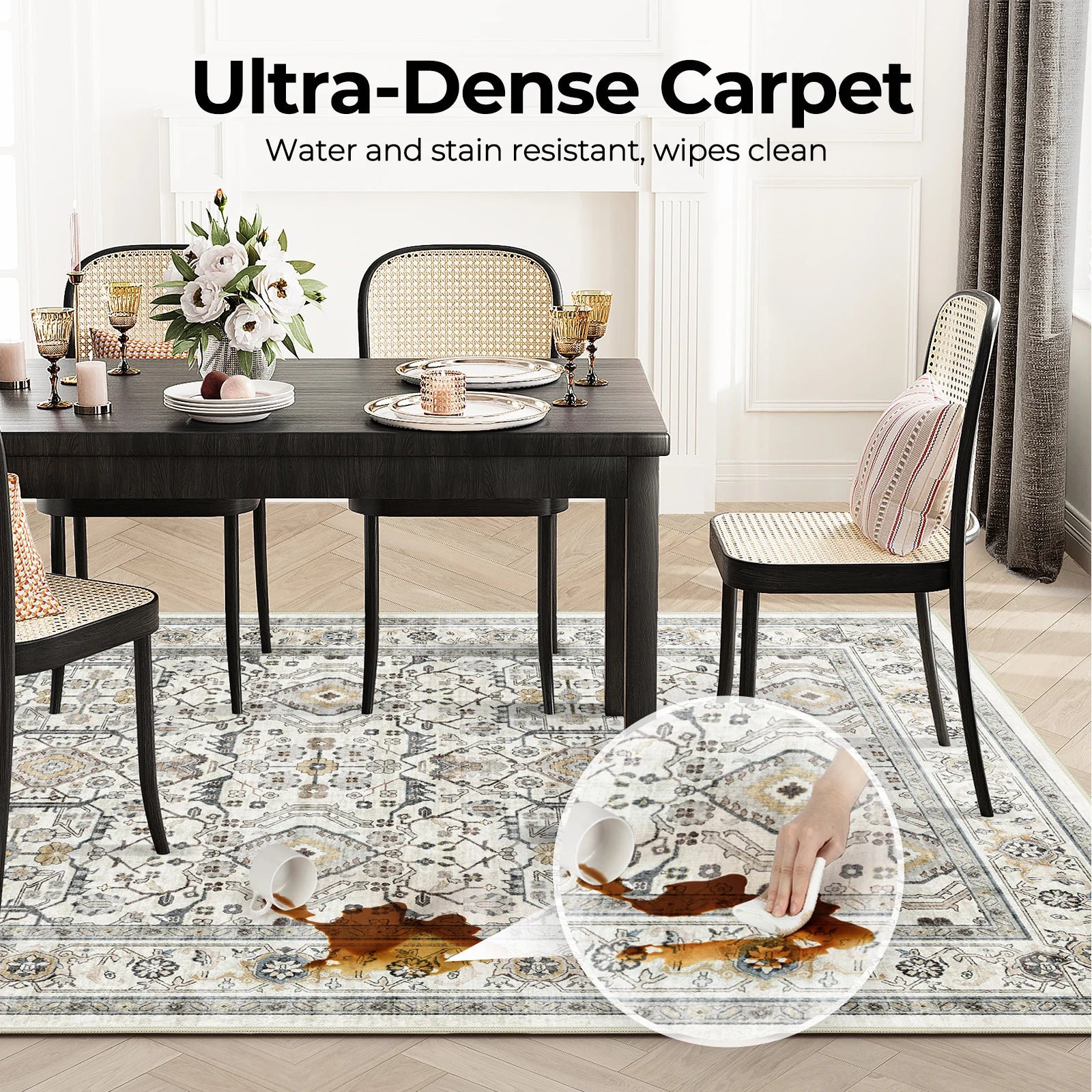 Retro Ethnic Carpets, Turkish Persian Rug, Vintage Floor Mat, Washable Area Rug