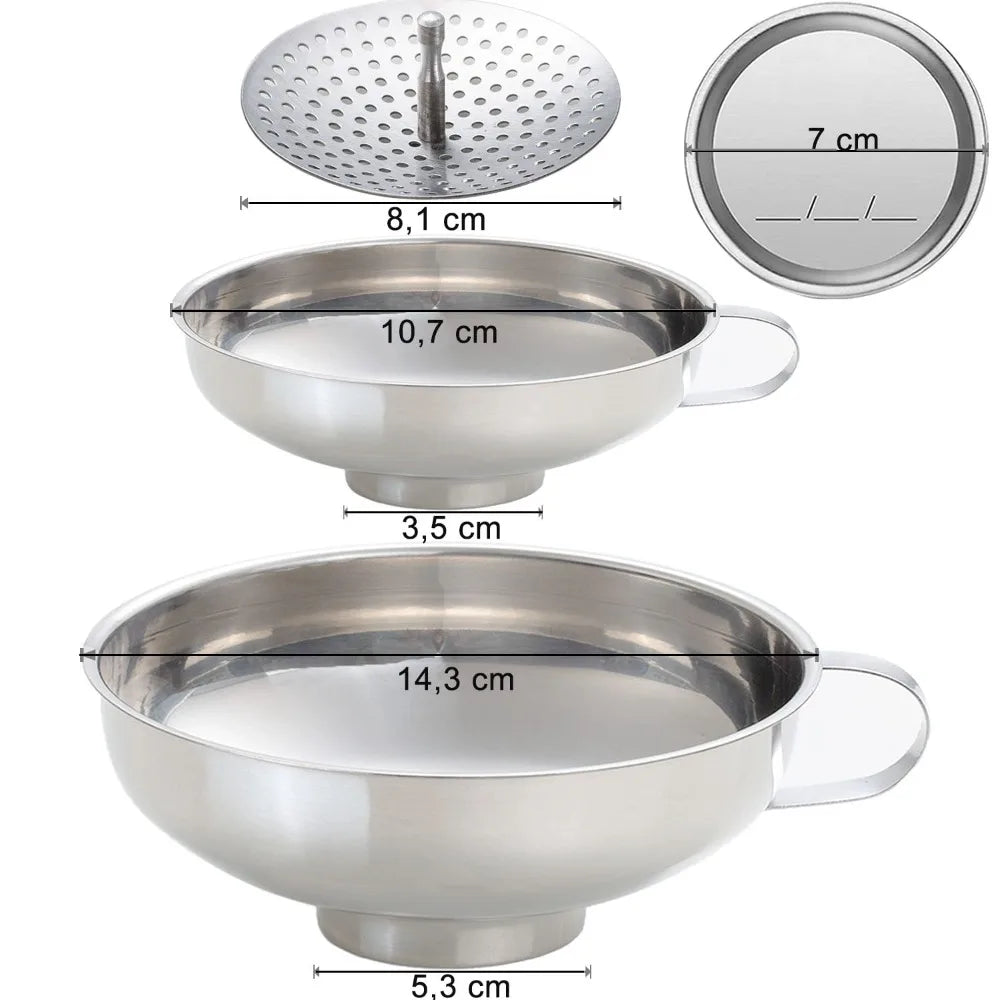 Food grade stainless steel canning funnels with filters