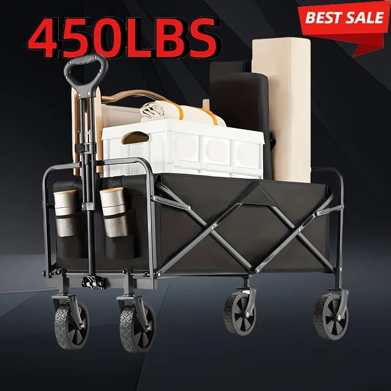 450 lbs Folding Heavy Duty Utility Cart with 360° All Terrain Wheels, Side Bag