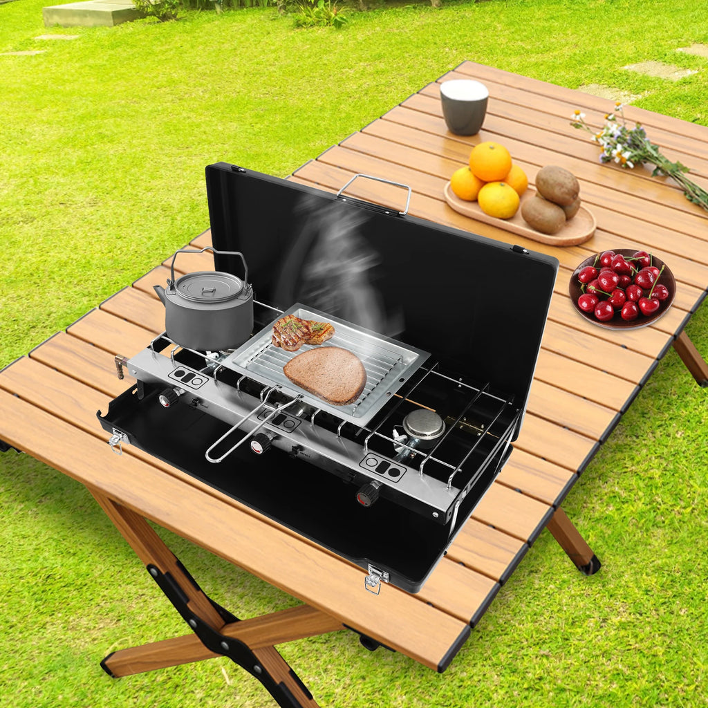 Portable 3 burner Propane Gas Stove with Griddle