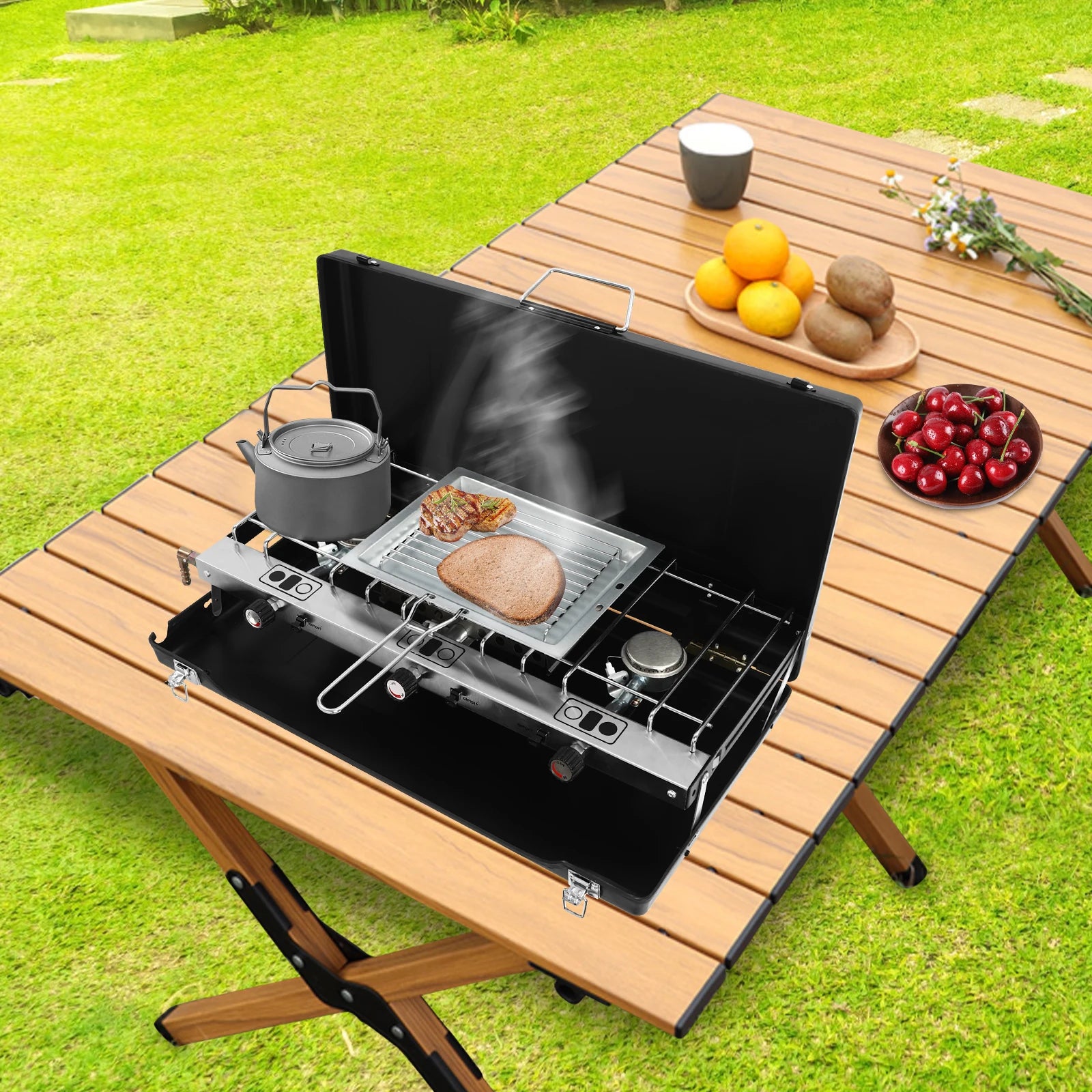 Portable 3 burner Propane Gas Stove with Griddle