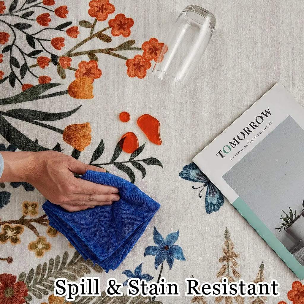 Washable Area Rugs for Living Room or Dining Room, Non-Slip Floral Rugs for Bedroom, Runner Rugs for Hallway.