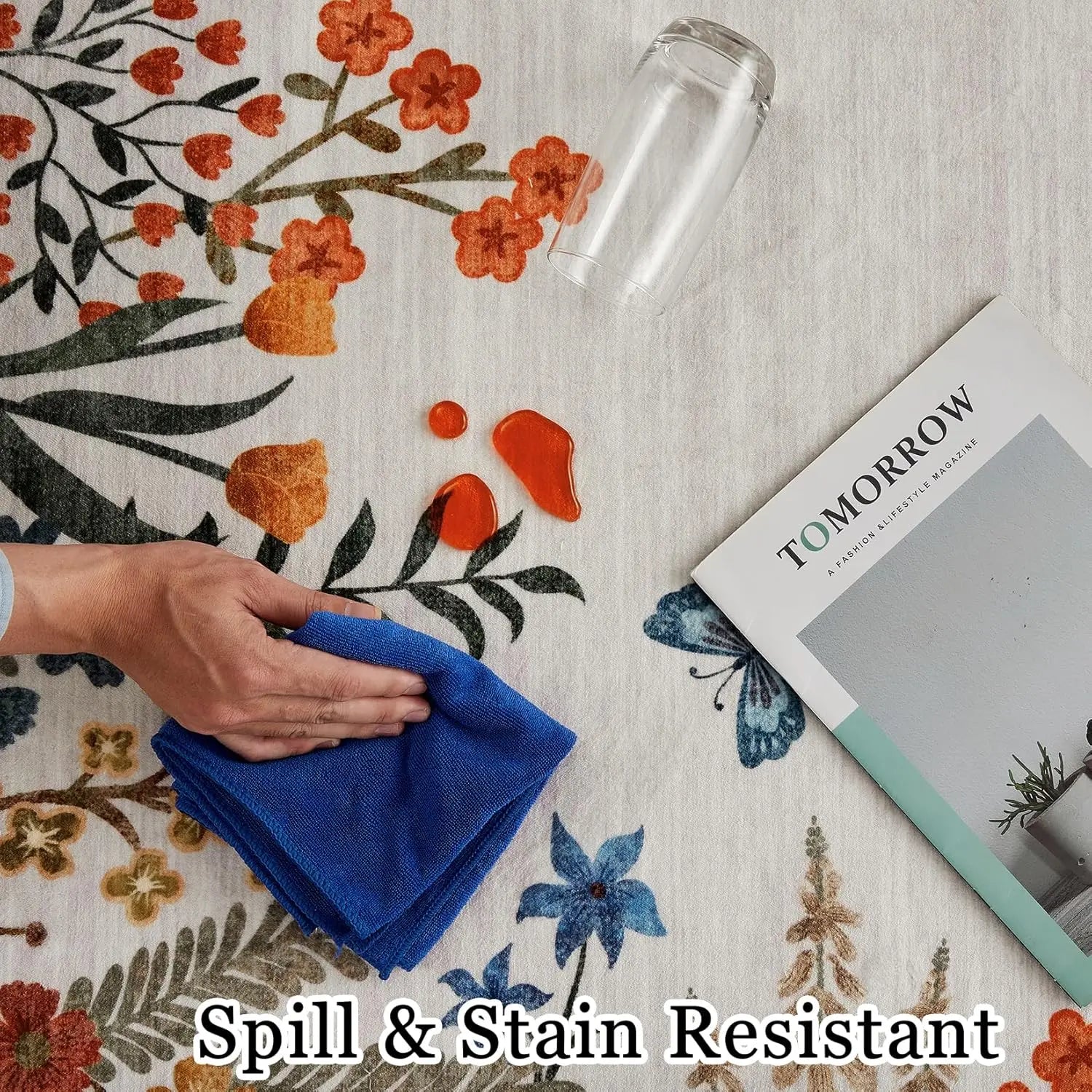 Washable Area Rugs for Living Room or Dining Room, Non-Slip Floral Rugs for Bedroom, Runner Rugs for Hallway.