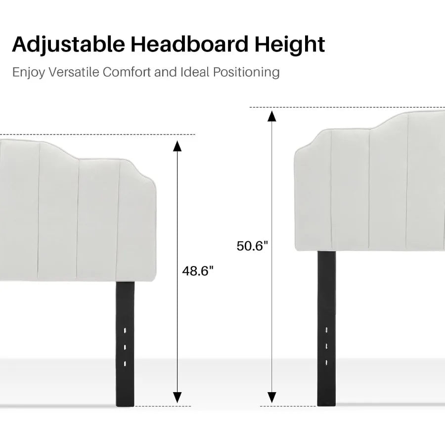 Queen Size White Velvet Upholstered Headboard with Adjustable Height and Width for Modern Bedroom Decor
