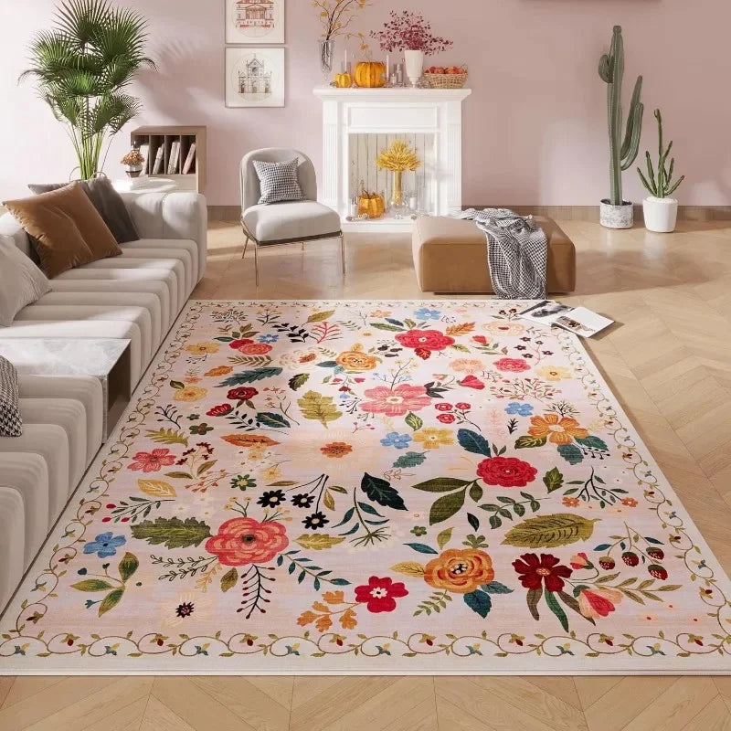 Vibrant Floral Area Rug, Multicolor Flower Designs, Soft Non - Slip Carpet.