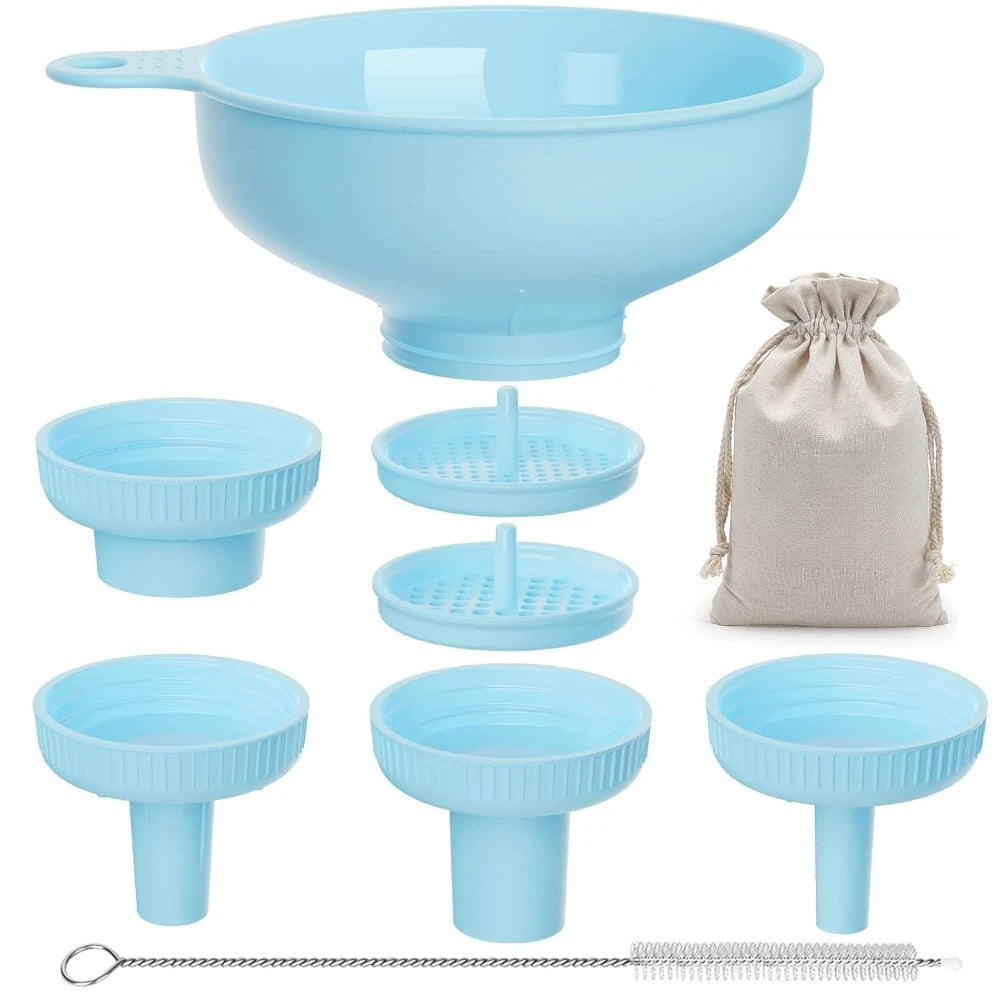 Wide mouth multi-purpose funnel, 4 size nozzles and 2 filters