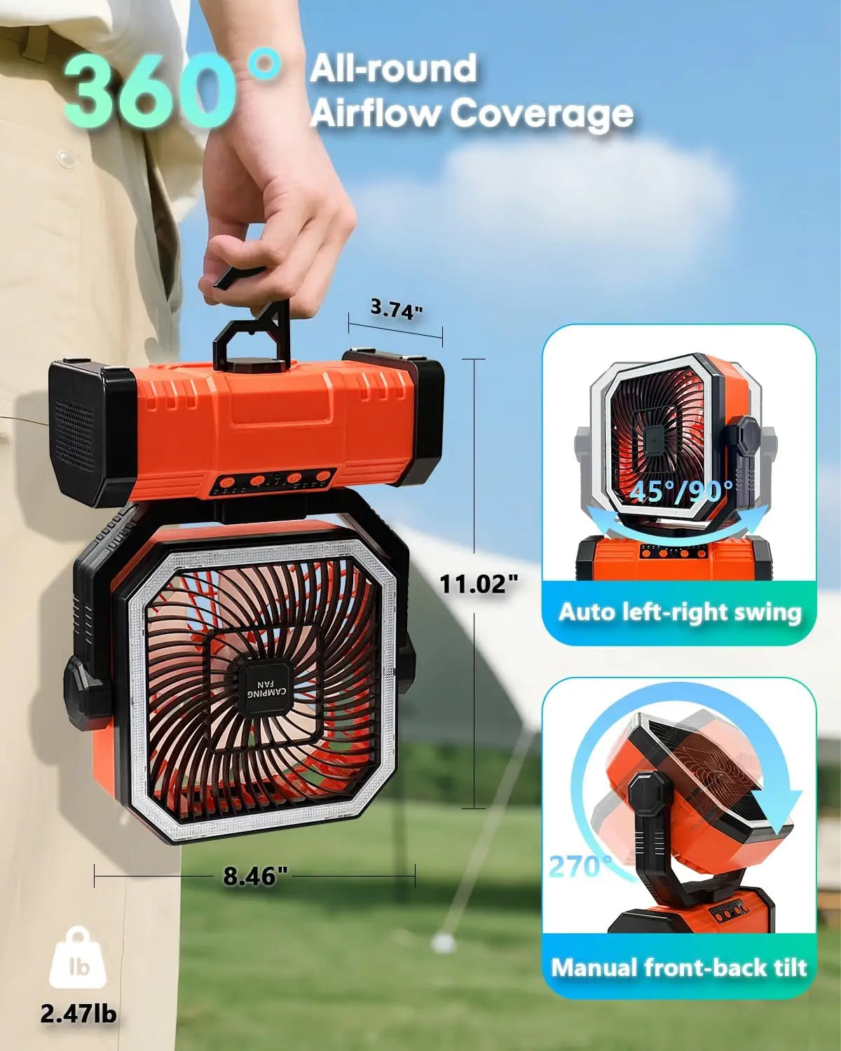 20000mAh Portable Camping Fan With 4 Speeds LED lights
