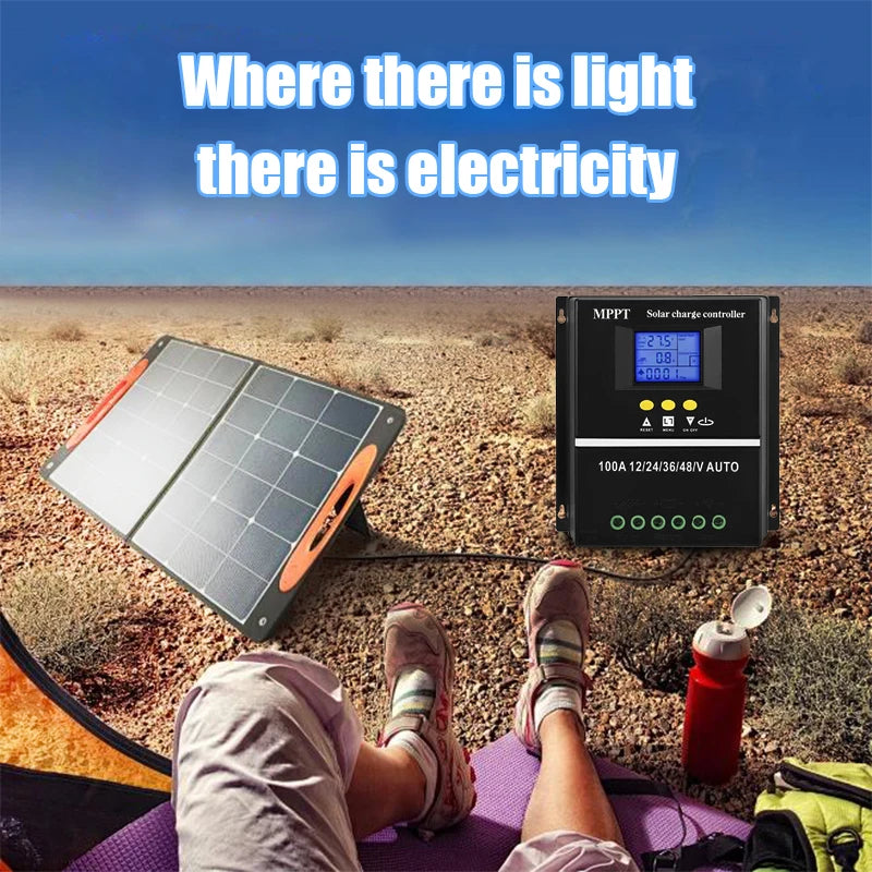 2pcs High Efficiency MPPT100A Solar Charge Controller with LED Display, Dual USB Ports, Suitable for 12V/24V/36V/48V System