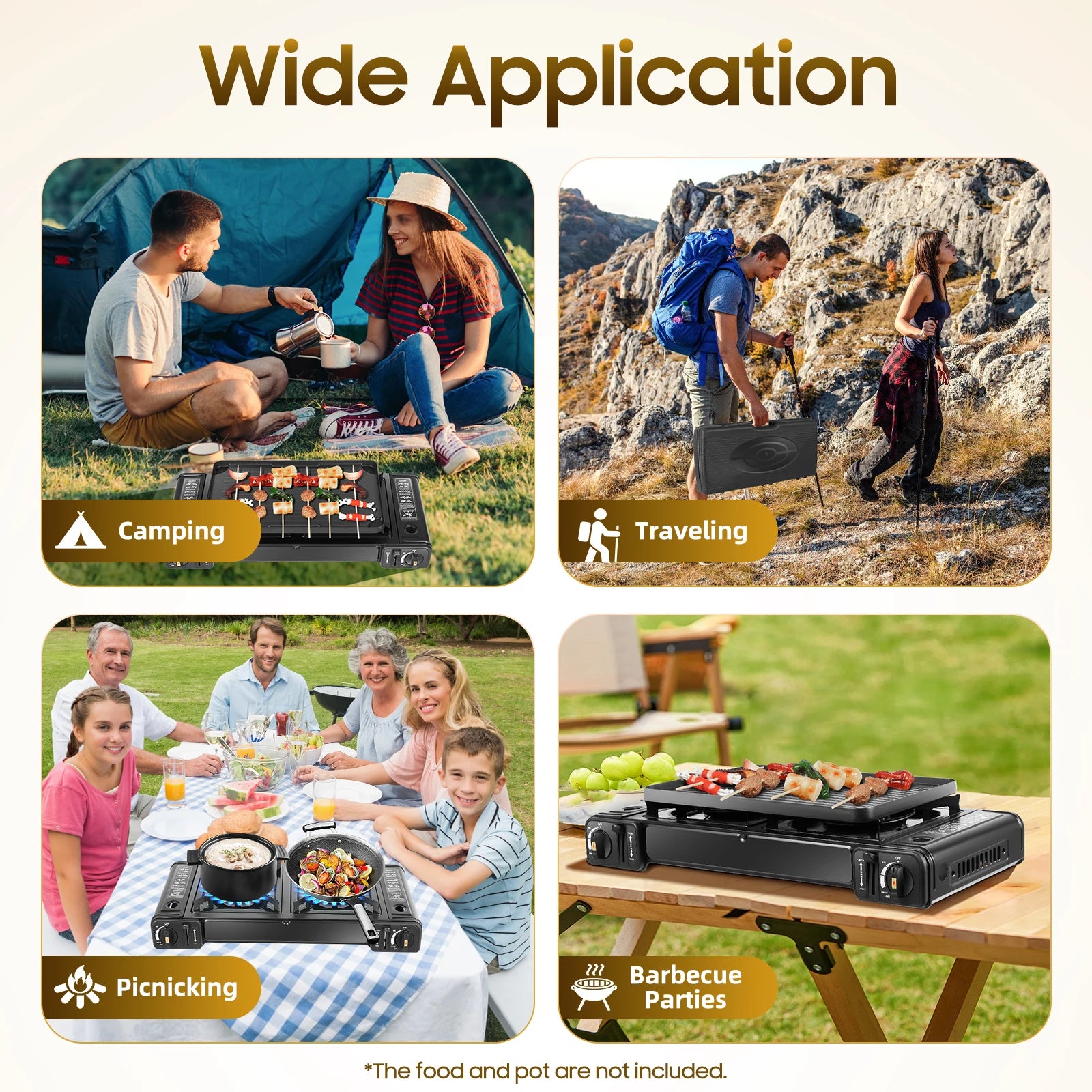 Portable 2in1 2-Burner Camping Stove w/Baking Pan and Carrying Case, Auto Ignition