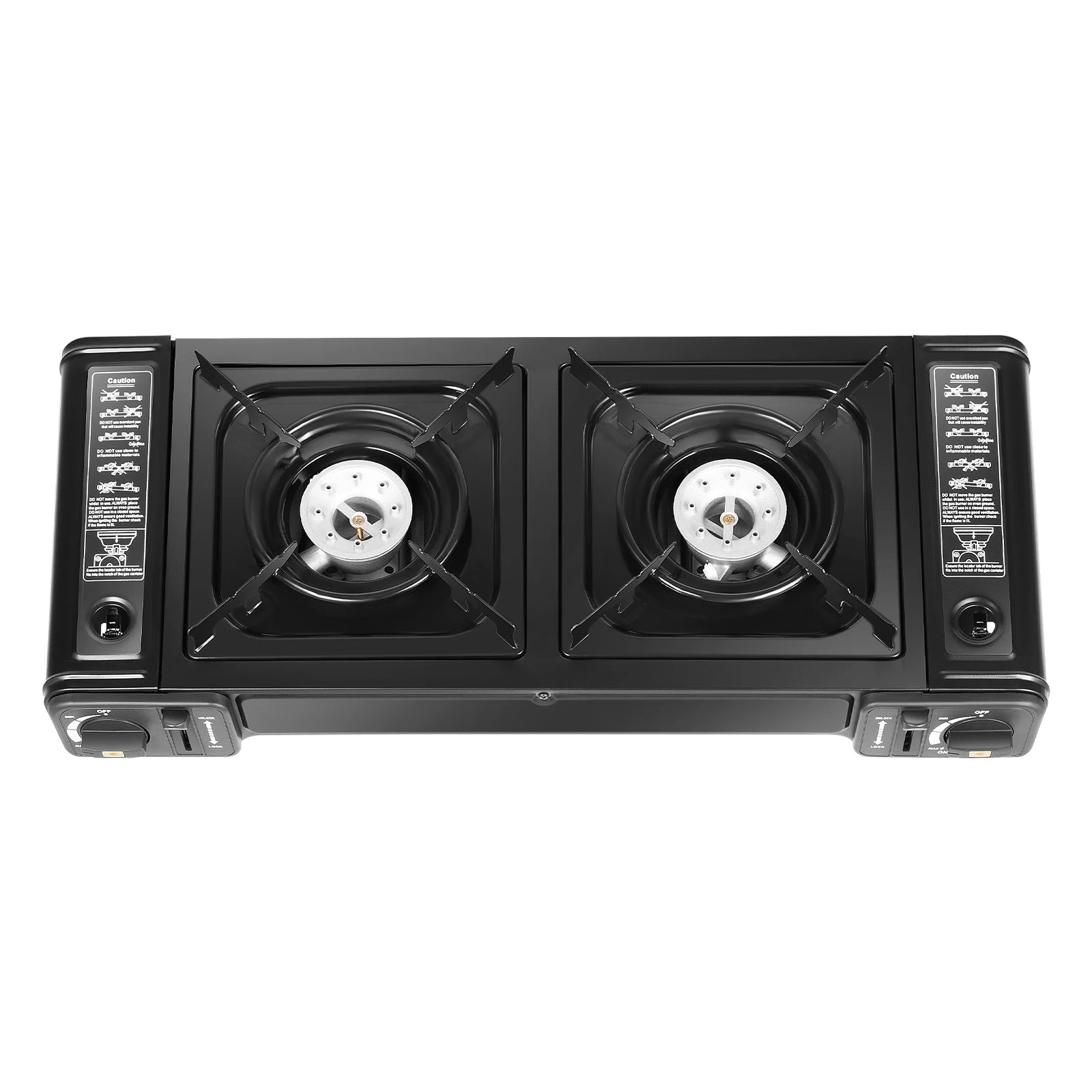 Portable 2in1 2-Burner Camping Stove w/Baking Pan and Carrying Case, Auto Ignition