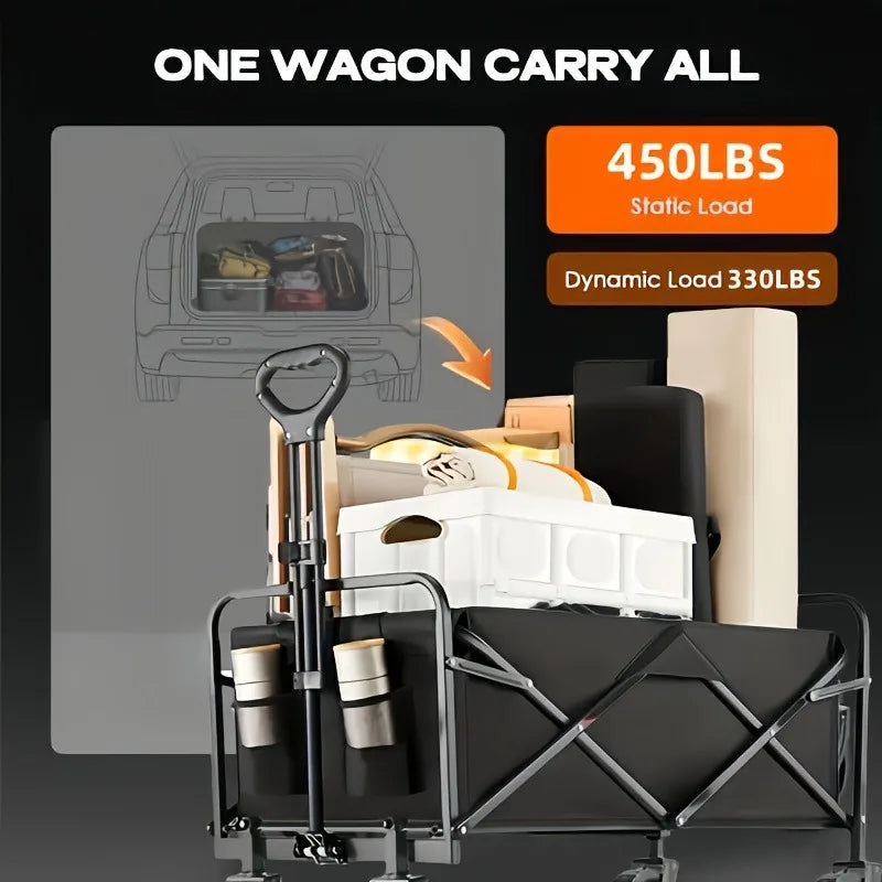 450 lbs Folding Heavy Duty Utility Cart with 360° All Terrain Wheels, Side Bag