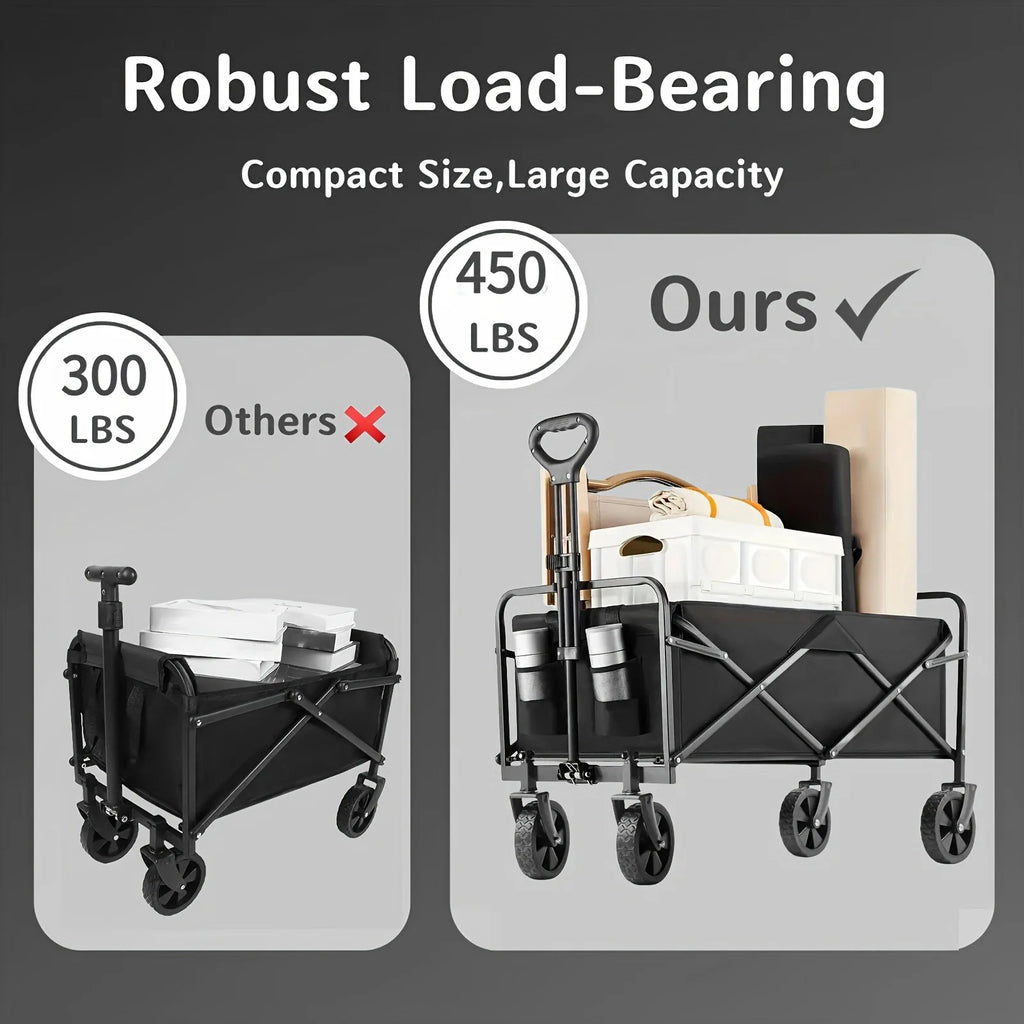 450 lbs Folding Heavy Duty Utility Cart with 360° All Terrain Wheels, Side Bag
