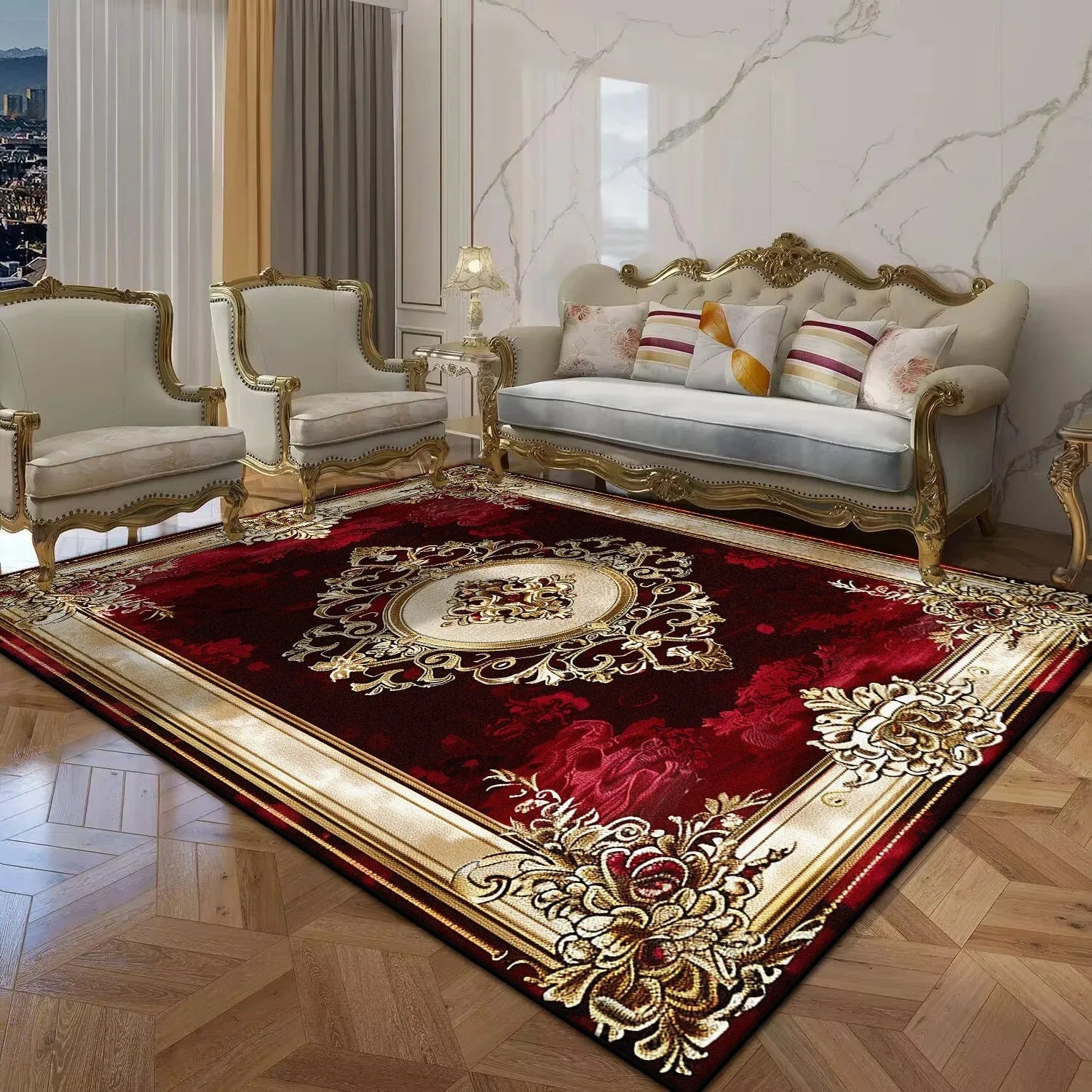 Large Non-Slip Persian Luxury Red Carpet Washable