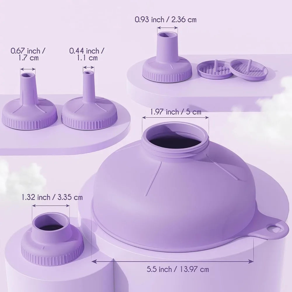 Wide mouth multi-purpose funnel, 4 size nozzles and 2 filters