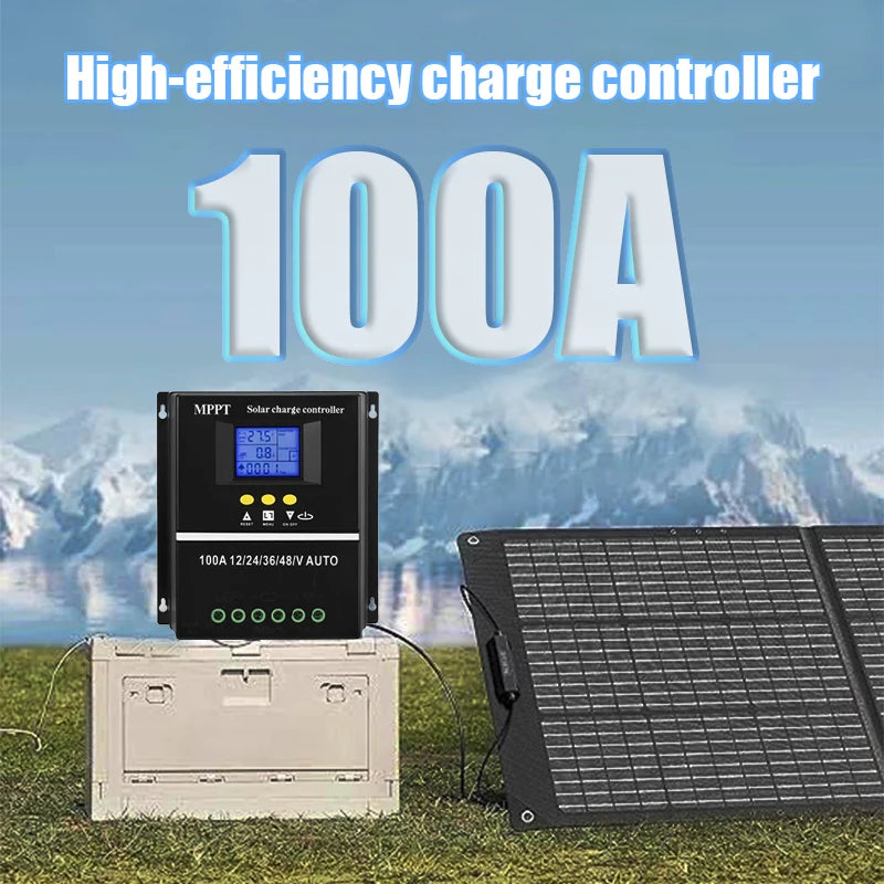 2pcs High Efficiency MPPT100A Solar Charge Controller with LED Display, Dual USB Ports, Suitable for 12V/24V/36V/48V System
