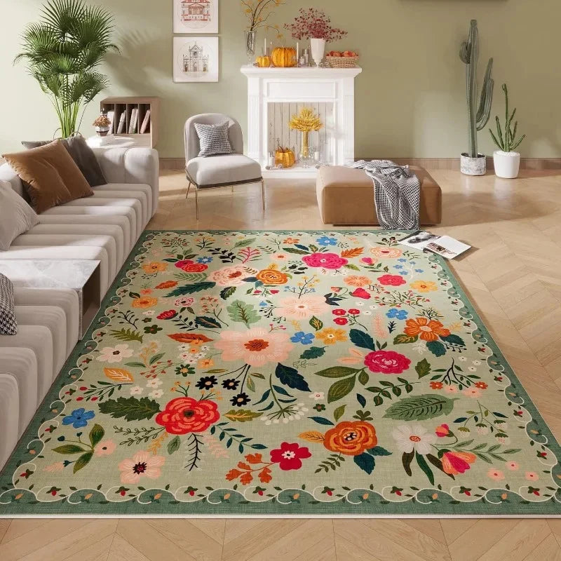 Vibrant Floral Area Rug, Multicolor Flower Designs, Soft Non - Slip Carpet.
