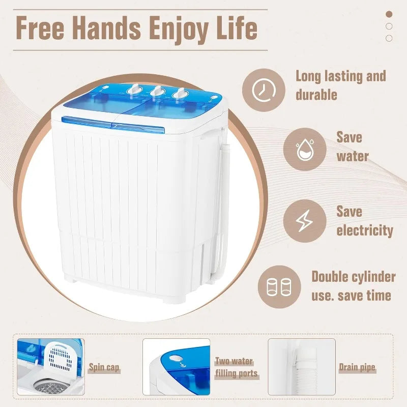 INTERGREAT Portable Washer and Dryer, 12.1lbs Mini Small Washing Machine Combo with Spin Dryer, Compact Twin Tub Laundry Washer