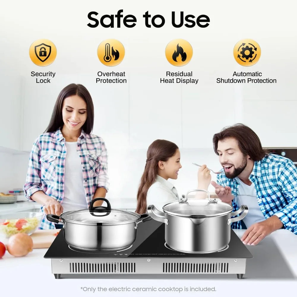 4 Burner Portable Cooktop with LED Display 3000W Electric Ceramic Built in Stove Top with Child Safety Lock and Timer