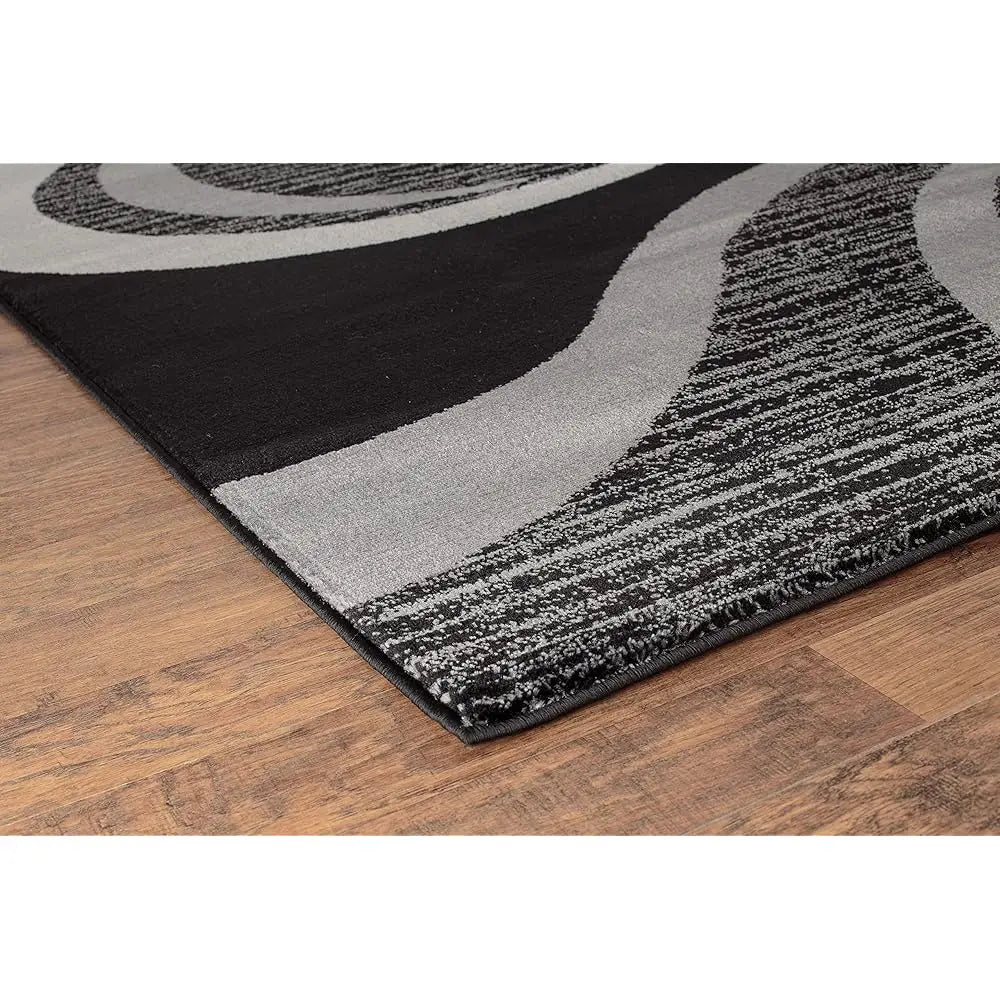 Modern Area Rug 8X10 Bla Gray Swirls Carpet Contemporary Dining Accent Sevilla Collection 4817A (8X10,