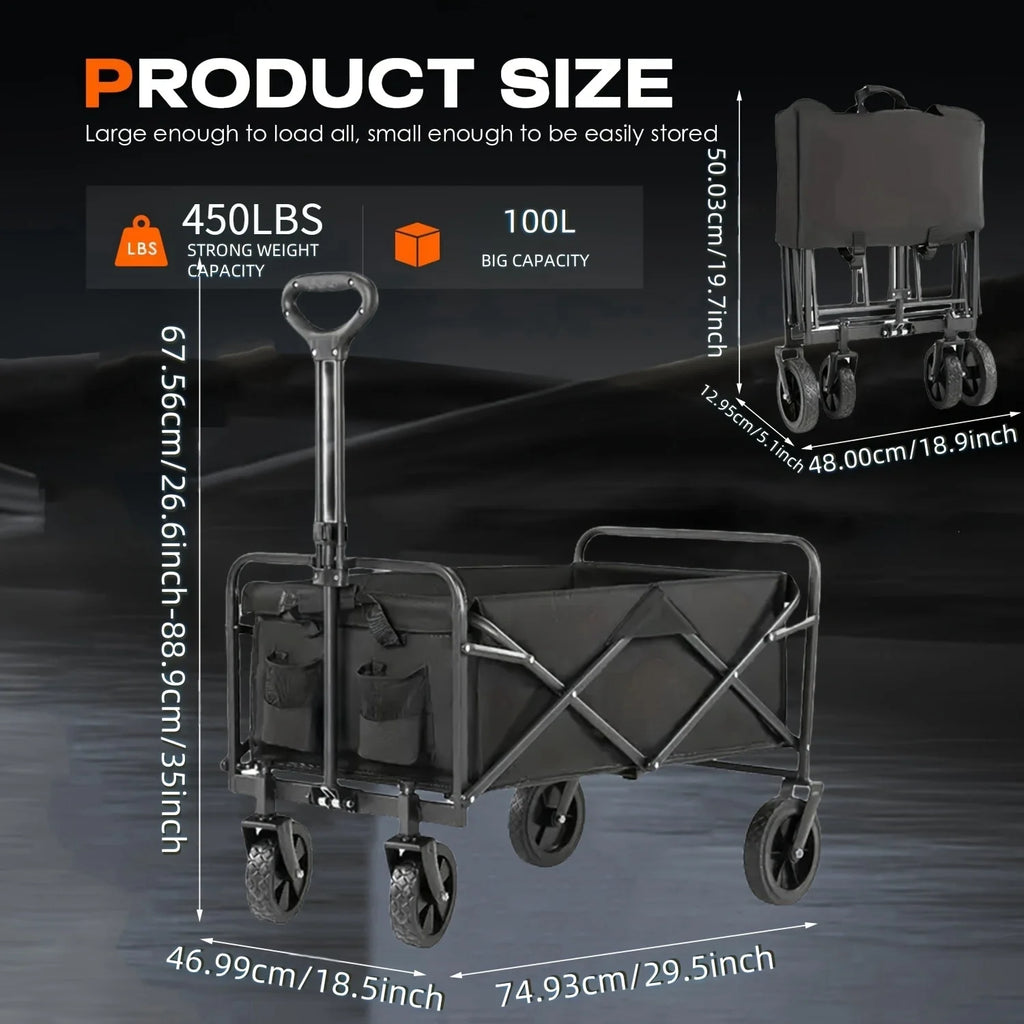 450 lbs Folding Heavy Duty Utility Cart with 360° All Terrain Wheels, Side Bag