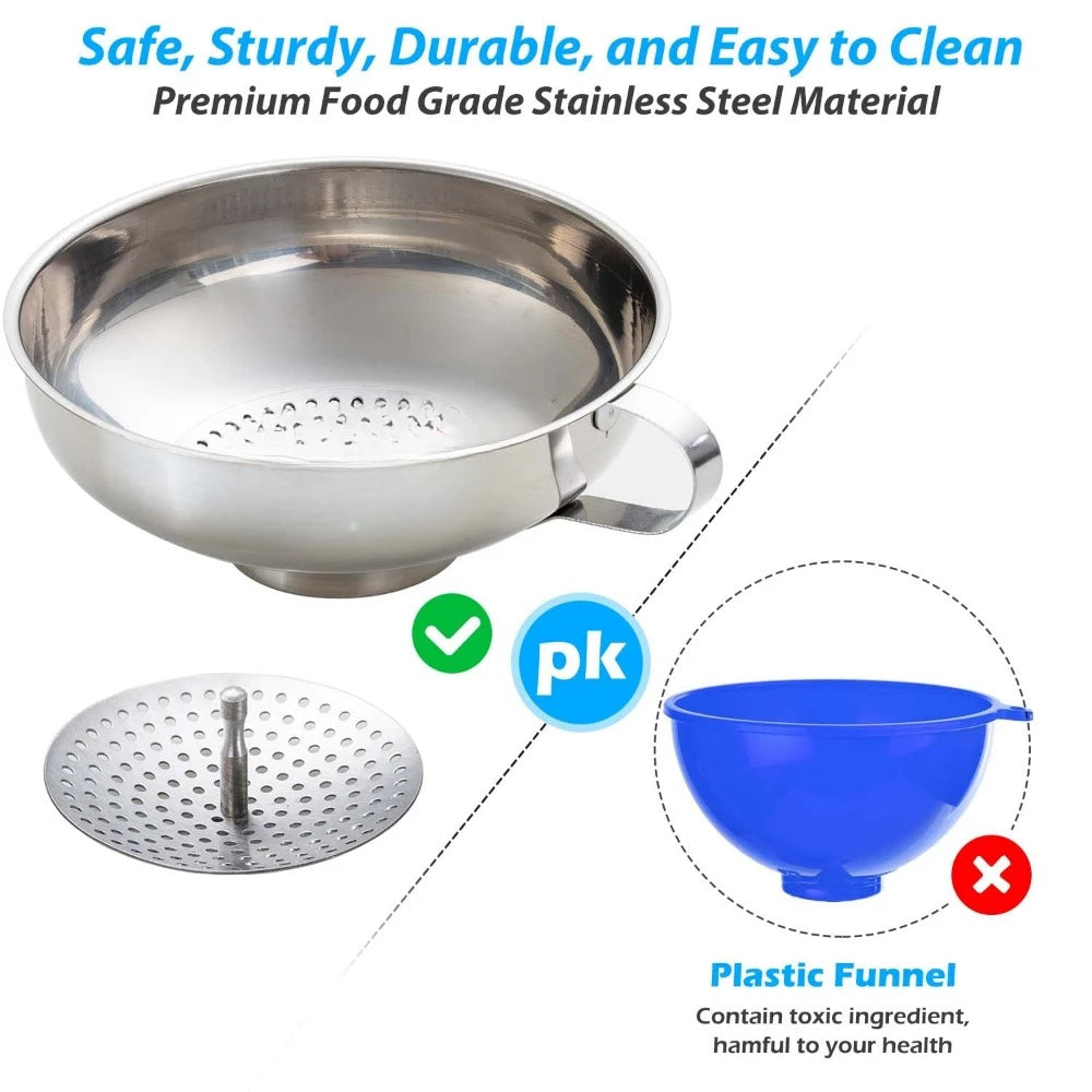 Food grade stainless steel canning funnels with filters