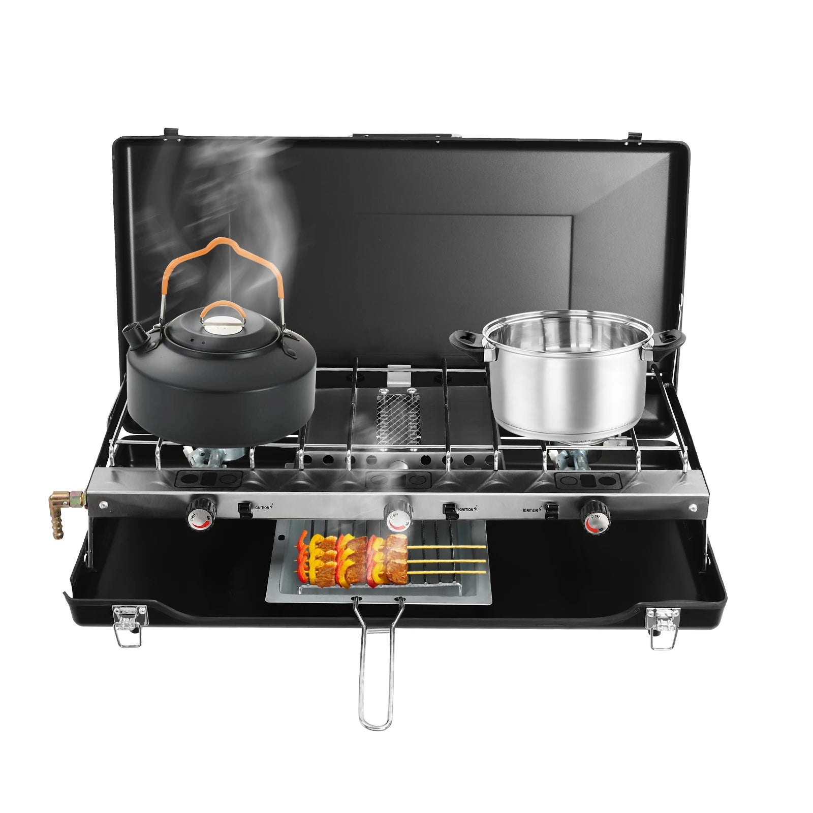 Portable 3 burner Propane Gas Stove with Griddle