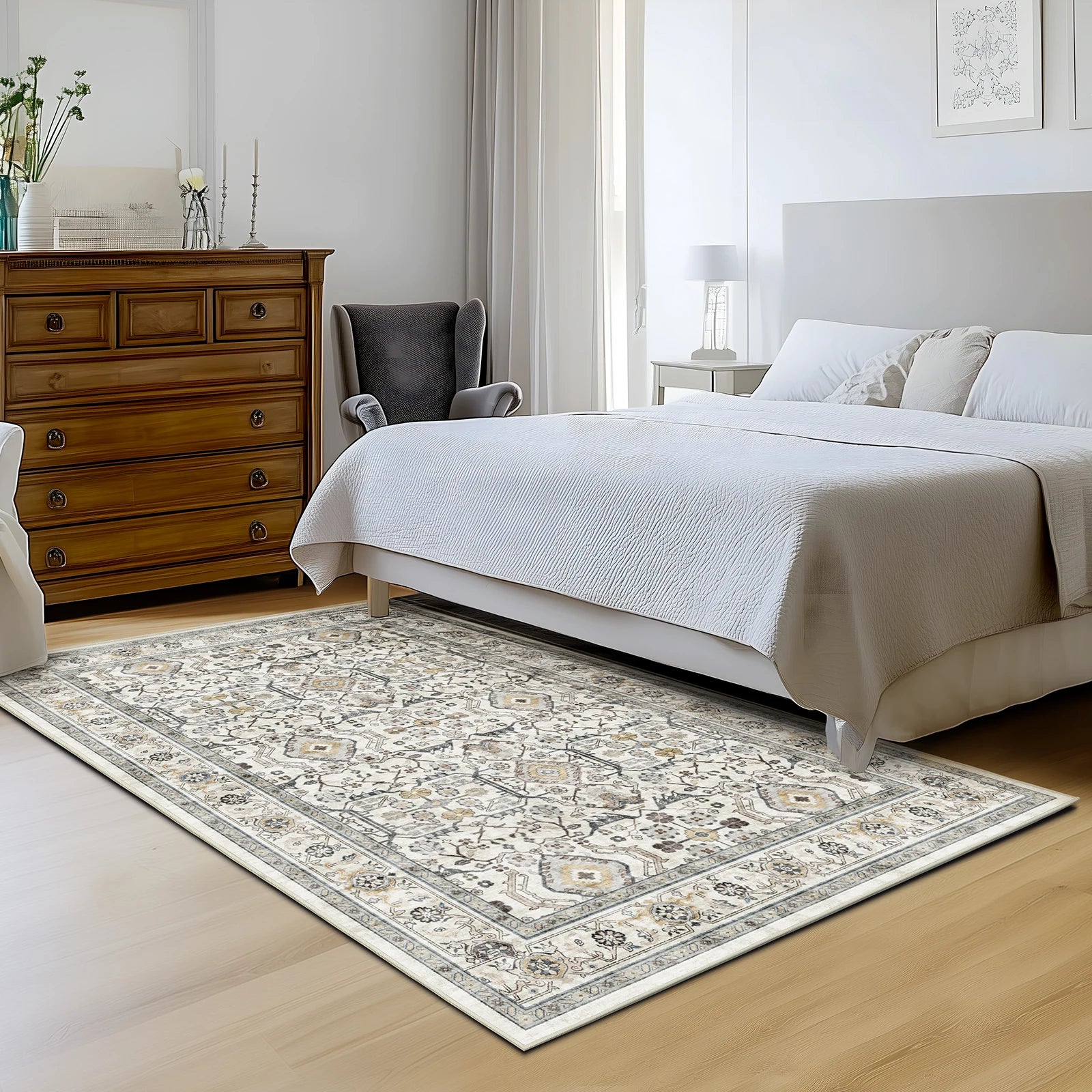 Retro Ethnic Carpets, Turkish Persian Rug, Vintage Floor Mat, Washable Area Rug