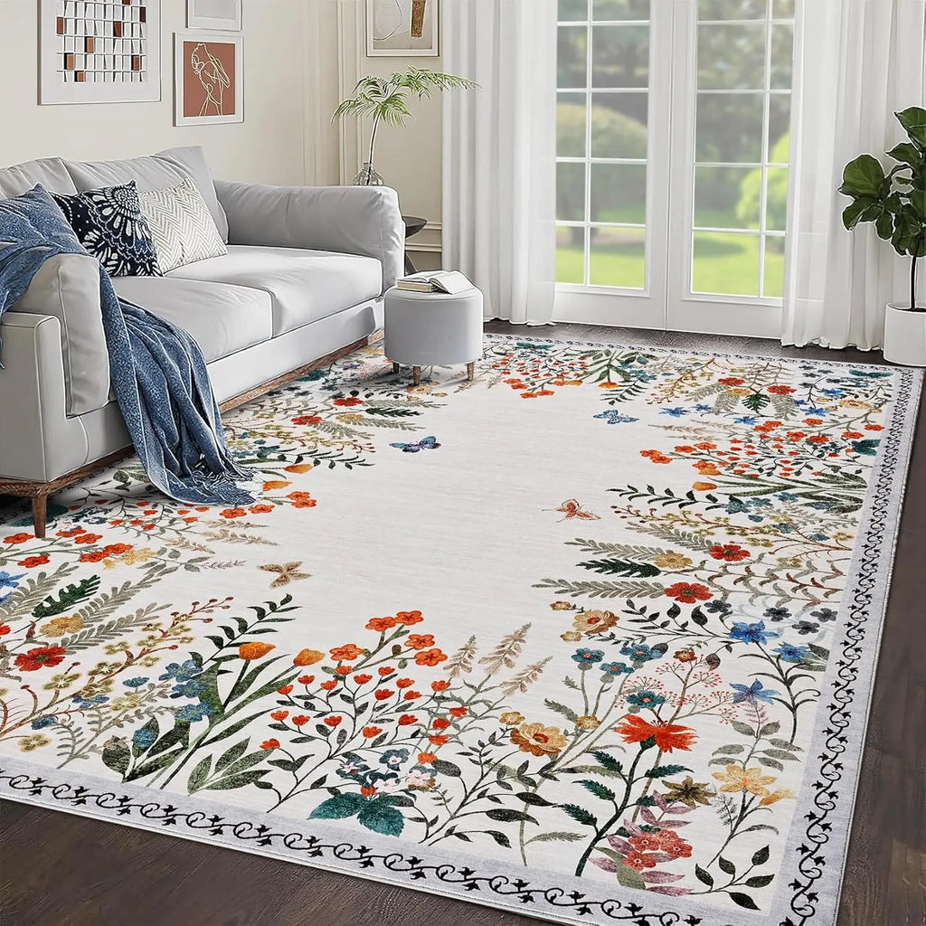 Washable Area Rugs for Living Room or Dining Room, Non-Slip Floral Rugs for Bedroom, Runner Rugs for Hallway.