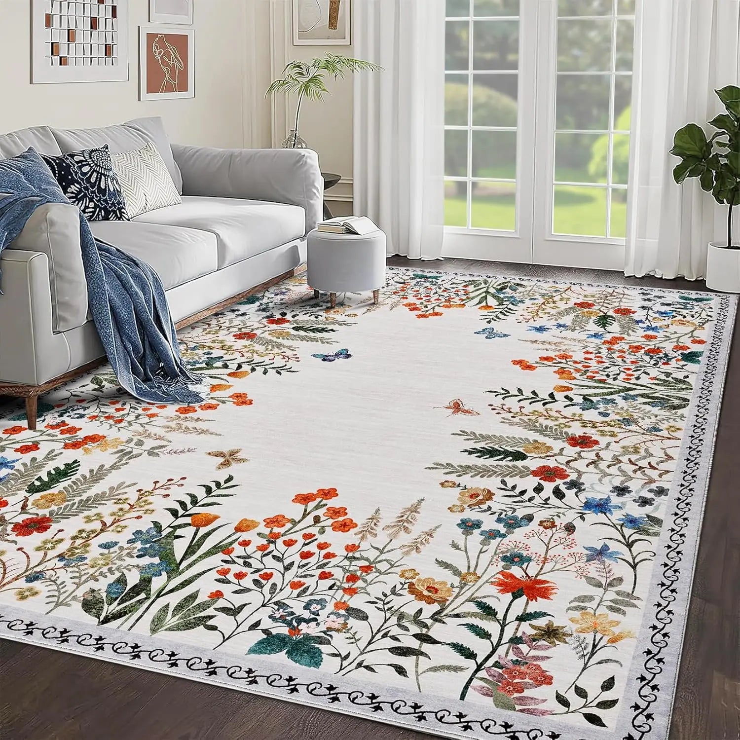 Washable Area Rugs for Living Room or Dining Room, Non-Slip Floral Rugs for Bedroom, Runner Rugs for Hallway.